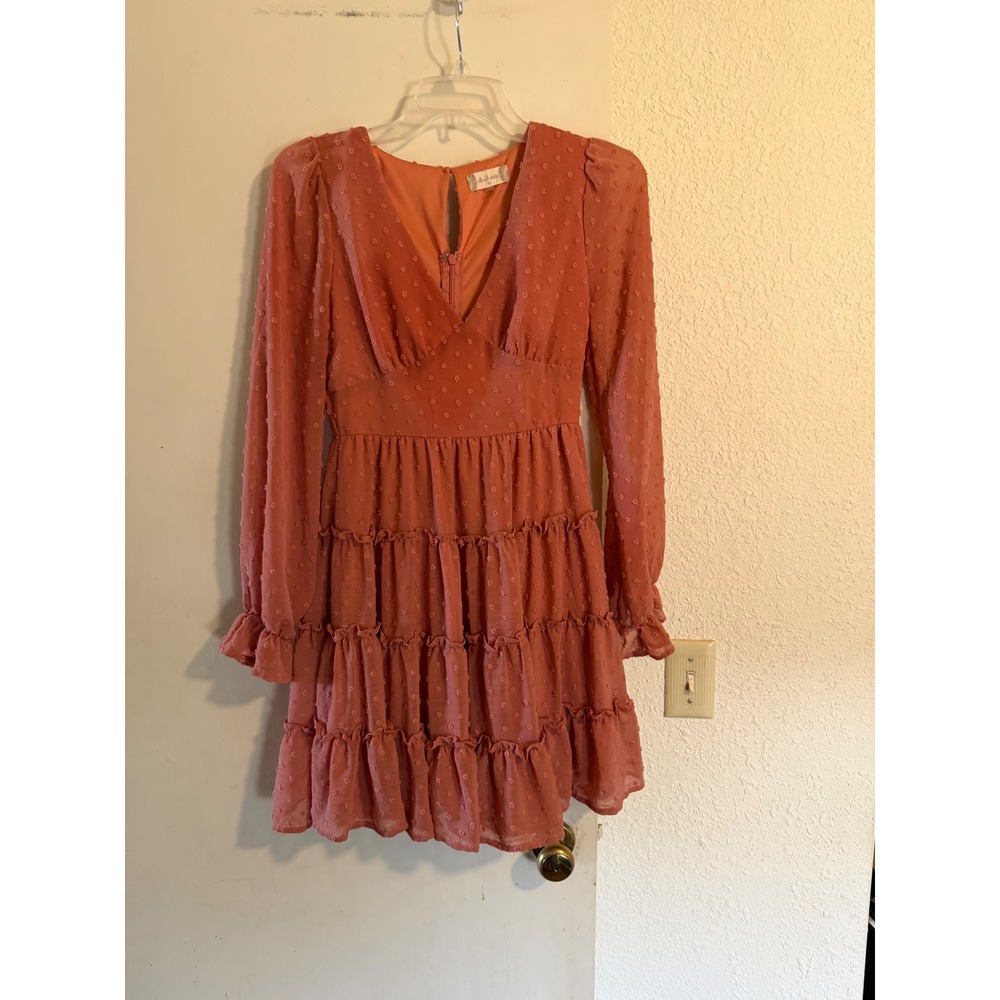 Altar'd State Swiss Dot Ruffle Tiered Mini Dress TaraCotta XS Country Boho